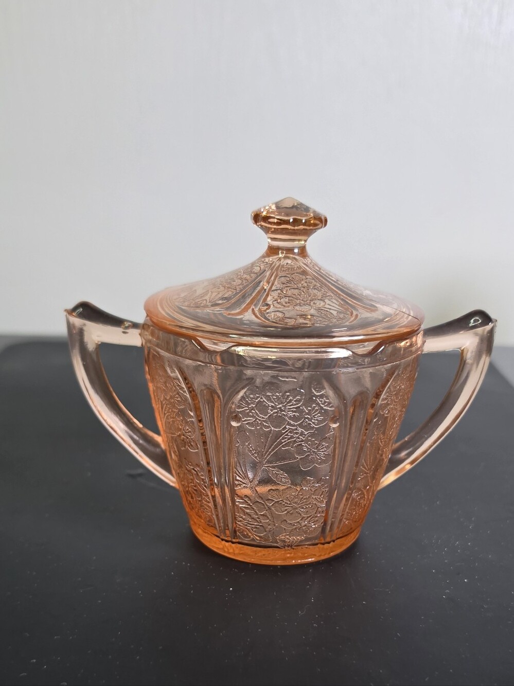 Vintage Pink Depression Glass Covered Sugar Bowl By Jeannette Glass Co.